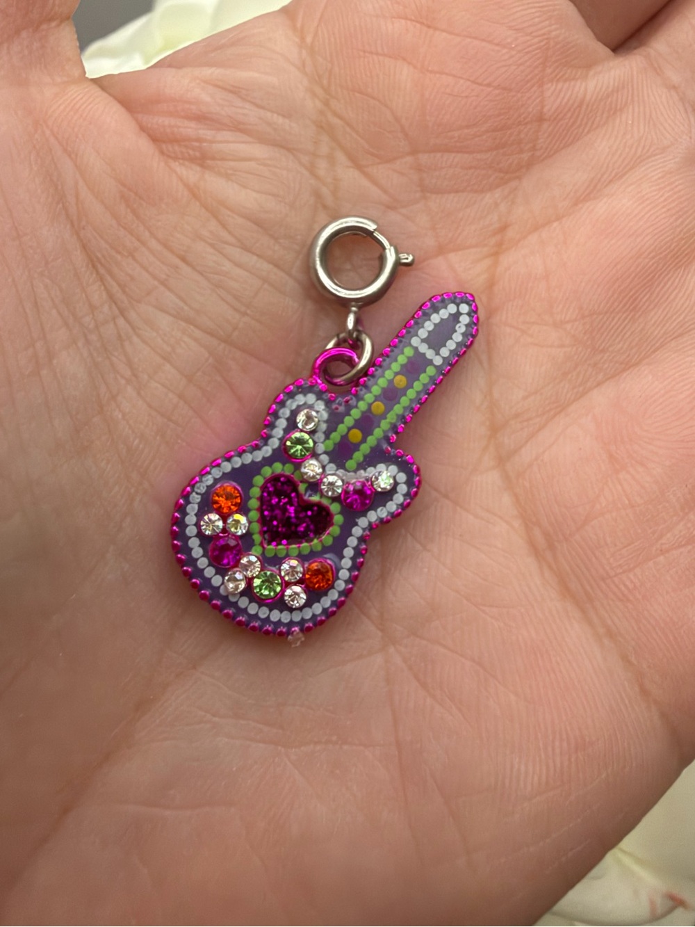 Pink Rhinestone Guitar Charm Pendant - Women Accessories